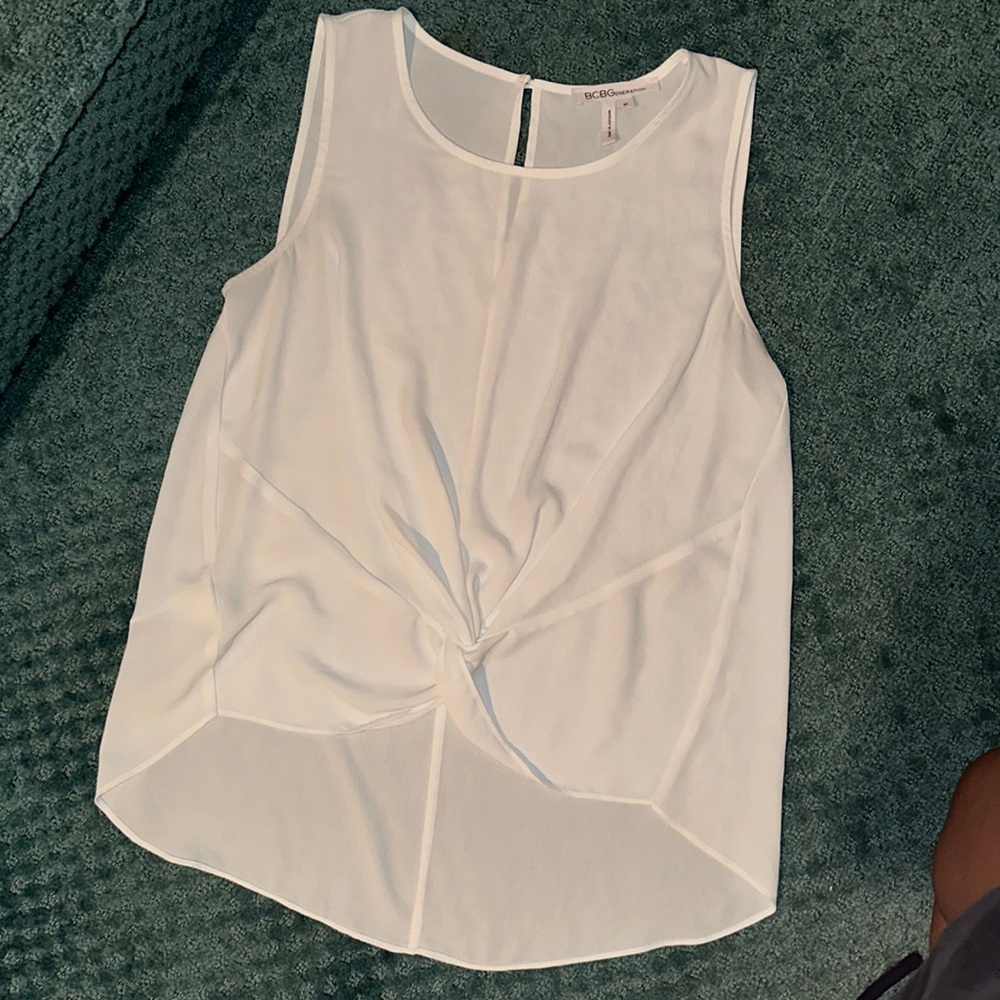 Bcbg generation tank knot front sheer white medium